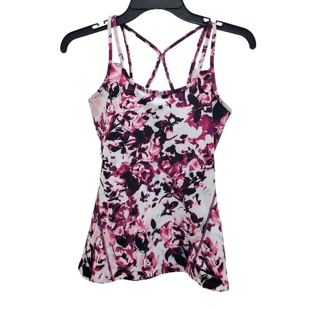 Gaiam Women's‎ White Maroon Floral Print Strappy Athletic Semi-Fitted Tank XS